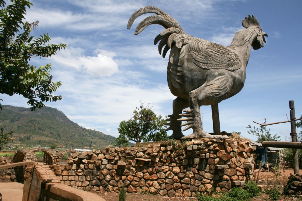 A statue of chicken in Lat Village, Dalat