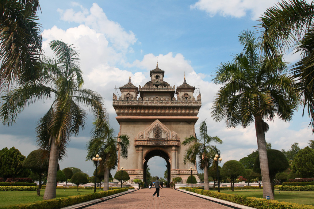 Patuxai Gate in Thannon Lanxing area of Vientiane, Laos