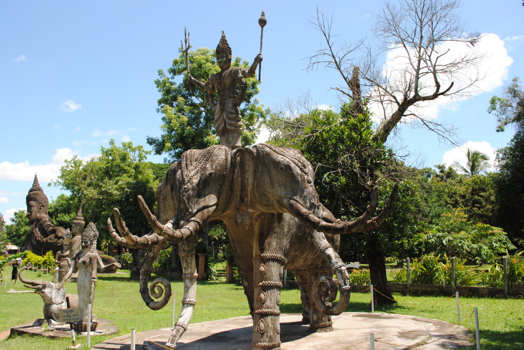 Three Headed Elephant Statue in Buddha park