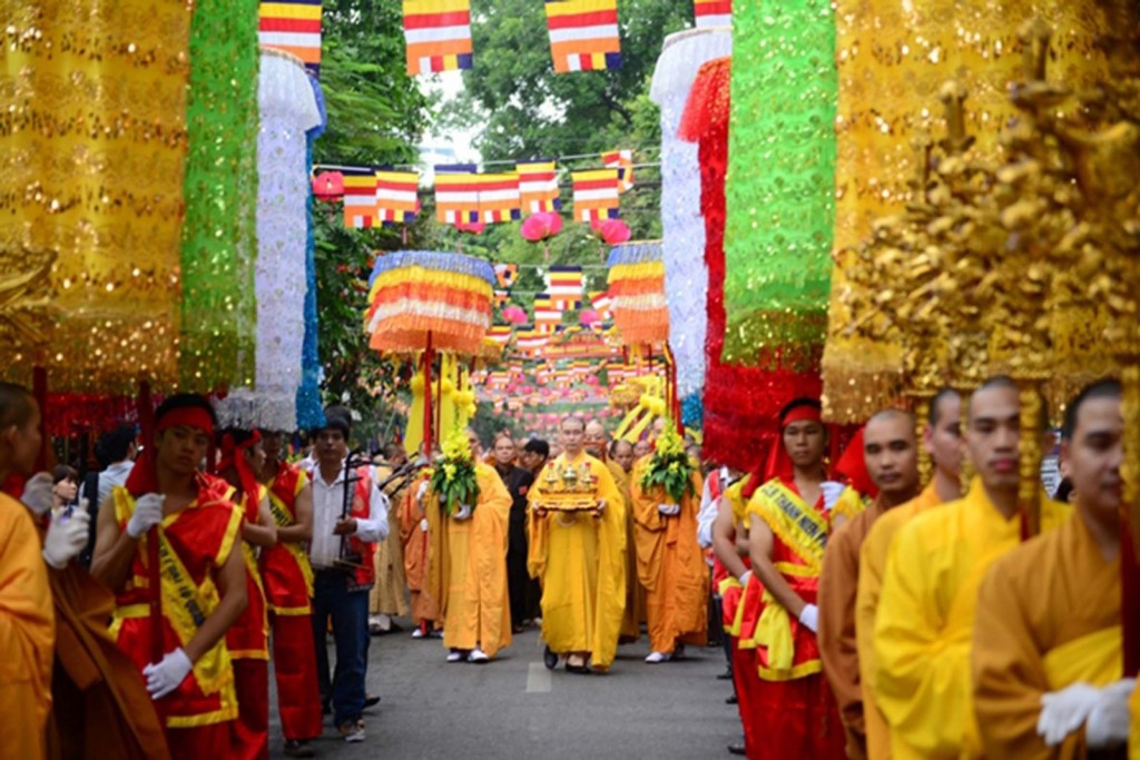 Monks in procession festivals on the street.