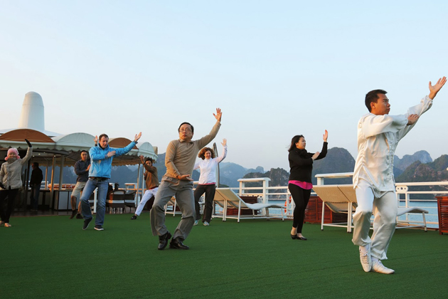 Morning Tai Chi in Halong Bay