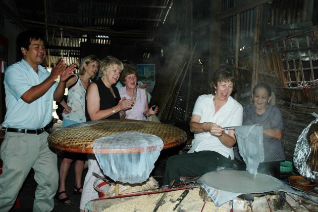 visit local workshop of making rice paper in mekong delta