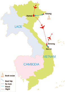 8-Day Hanoi - Halong Bay - Hoi An Honeymoon Tour - Map