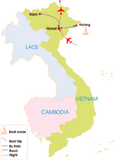 9-Day Hanoi - Sapa - Halong Bay Honeymoon Tour - Map