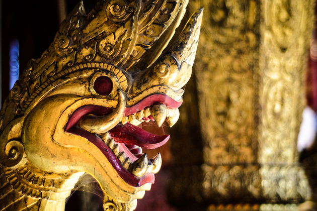 A gold naga at Wat Xieng Thong