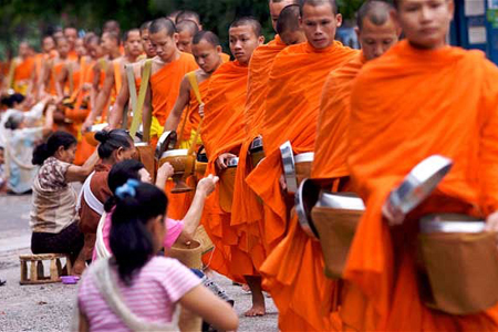 Alms offering ceremony in Laos