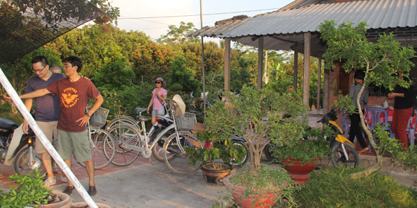 Biking though village paths and visit local home and farm