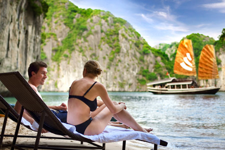 enjoy Halong bay on honeymoon holidays in vietnam
