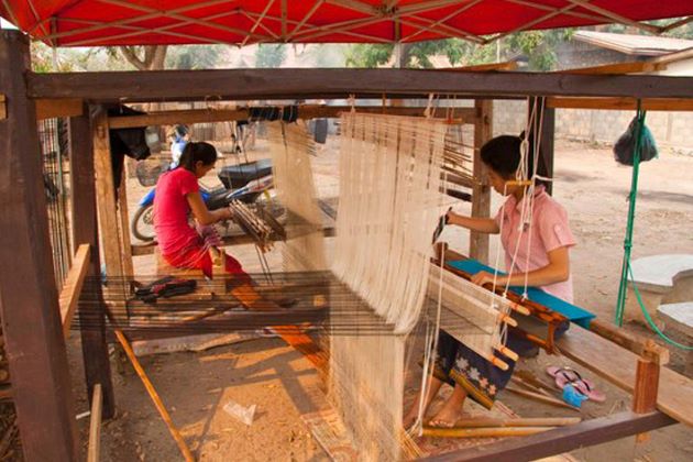 weaving at local village in Laos
