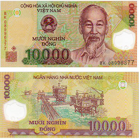 Two sides of the same 10 000 VND vietnam currency