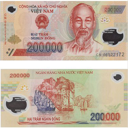 Two sides of the same 200 000 VND vietnam currency rate