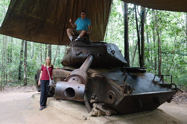 American battle tank in the tunnel of Cu Chi