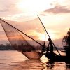 Fishing boat Mekong river Sunset
