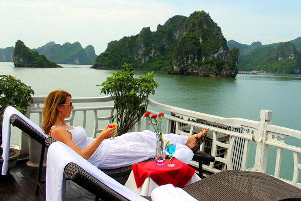 Discover majestic Halong Bay on sundeck