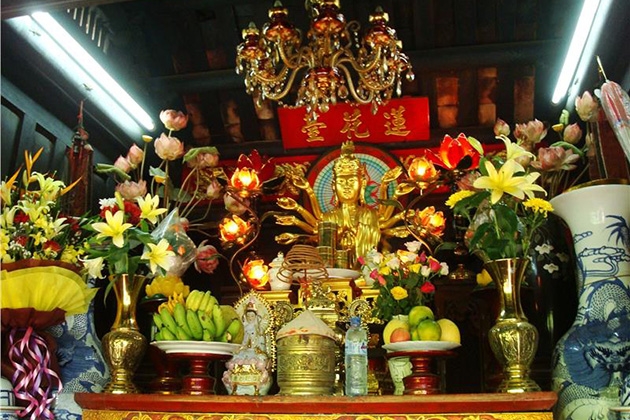Buddhism is practiced inside the One Pillar Pagoda