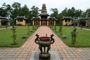 The incense burning urn on the front gate of Thien Mu Pagoda