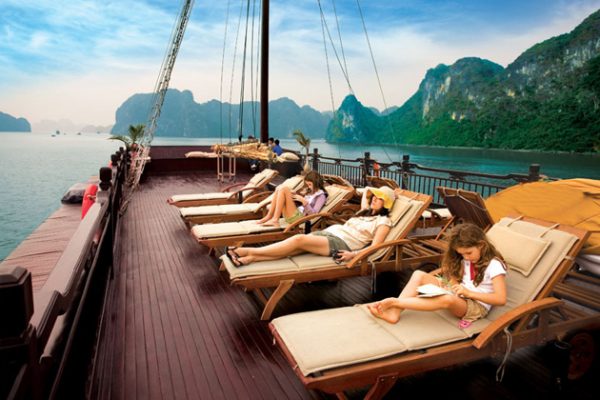 View majestic Halong Bay on luxury sundeck of Paradise cruise