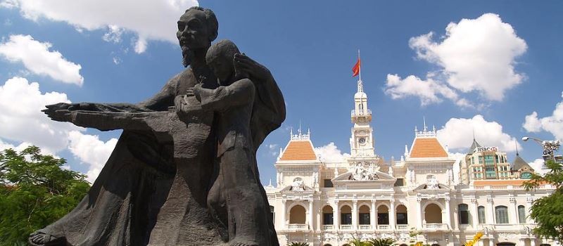 statue of president ho chi minh in saigon vietnam