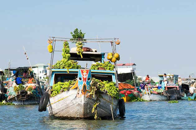 Boat full of fruit and vegetable in Chau Doc
