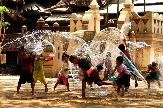 Children in the countryside of Myanmar during the thingyan - New Year water Festival