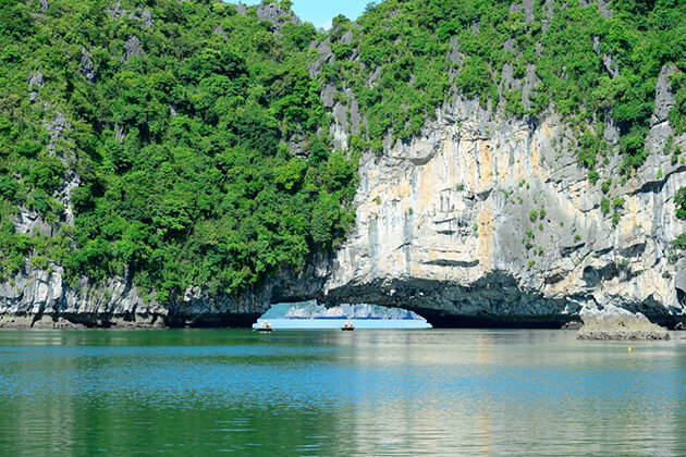 a limestone mountain in halong bay