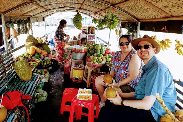 cai be floating market in Mekong delta