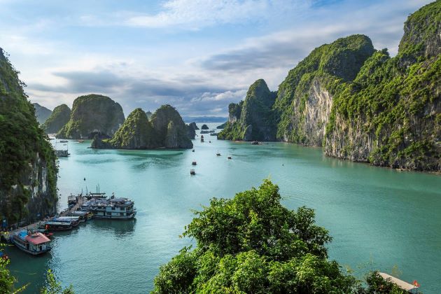 halong bay view from limestone mountain