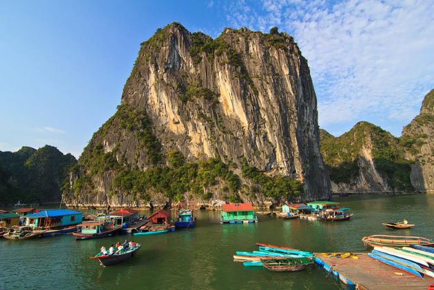 the rustic floating village at halong bay