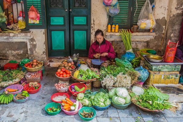 Fruit And Vegetable Vendors In The Old Quarter Of Hanoi