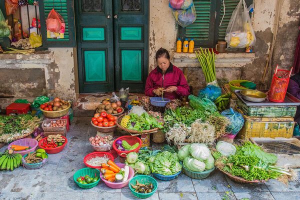 Fruit And Vegetable Vendors In The Old Quarter Of Hanoi