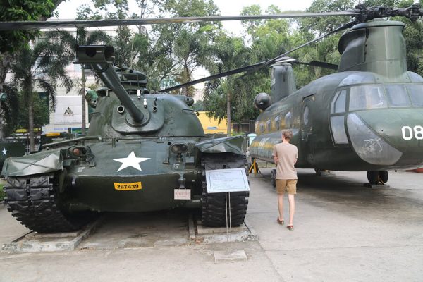A Tank And A Helicopter At Saigon War Renmant Museum