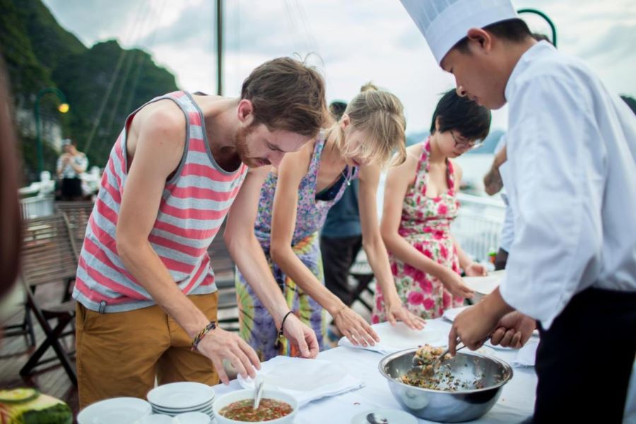 cooking demonstation in halong bay