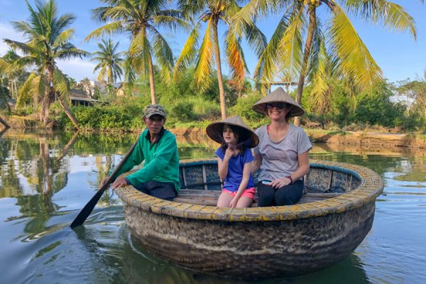 Family On Bamboo Basket Boat In Hoi An - Vietnam Family Tour