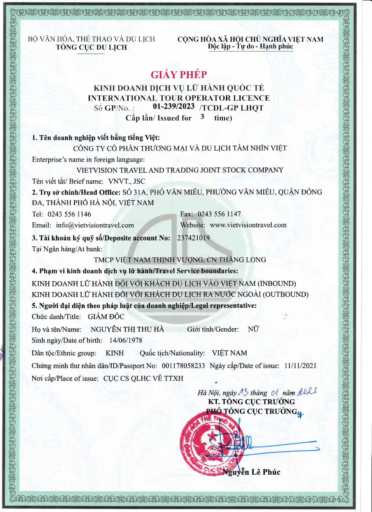 INTERNATIONAL TOUR OPERATOR LICENCE